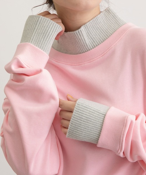 POU DOU DOU（プードゥドゥ）の「ハイネックニット裏毛プルオーバー（スウェット・レディース・ピンク/オートミール/ネイビー・3）」の10枚目の写真