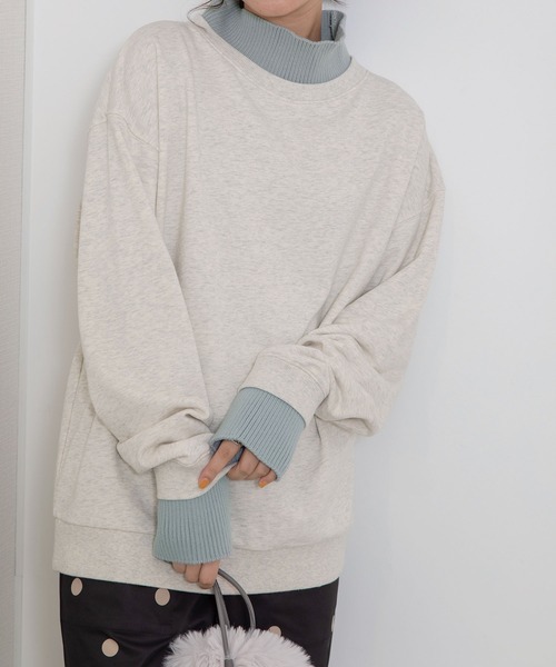 POU DOU DOU（プードゥドゥ）の「ハイネックニット裏毛プルオーバー（スウェット・レディース・ピンク/オートミール/ネイビー・3）」の17枚目の写真