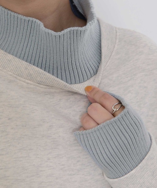 POU DOU DOU（プードゥドゥ）の「ハイネックニット裏毛プルオーバー（スウェット・レディース・ピンク/オートミール/ネイビー・3）」の18枚目の写真