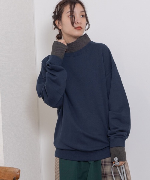 POU DOU DOU（プードゥドゥ）の「ハイネックニット裏毛プルオーバー（スウェット・レディース・ピンク/オートミール/ネイビー・3）」の19枚目の写真