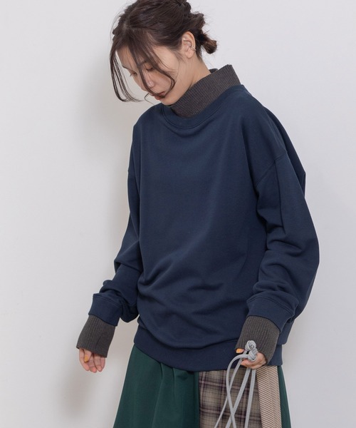 POU DOU DOU（プードゥドゥ）の「ハイネックニット裏毛プルオーバー（スウェット・レディース・ピンク/オートミール/ネイビー・3）」の20枚目の写真