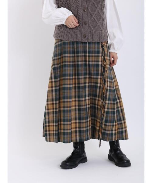 Samansa Mos2(サマンサ モスモス)の「【帯電防止】フリンジプリーツスカート(スカート・レディース・パープル/チャコールグレー/レッド/グリーン・F)」の3枚目の写真