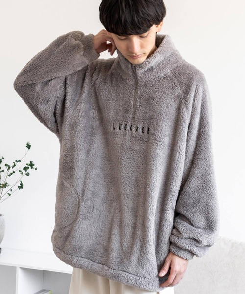 Rocky Monroe（ロッキーモンロー）の「オーバーサイズ ハーフジップダブルフェイスボアフリーストレーナー（スウェット・メンズ・グレー/グリーン/アイボリー/ブラック・M/L）」の4枚目の写真