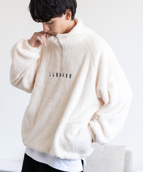 Rocky Monroe（ロッキーモンロー）の「オーバーサイズ ハーフジップダブルフェイスボアフリーストレーナー（スウェット・メンズ・グレー/グリーン/アイボリー/ブラック・M/L）」の5枚目の写真