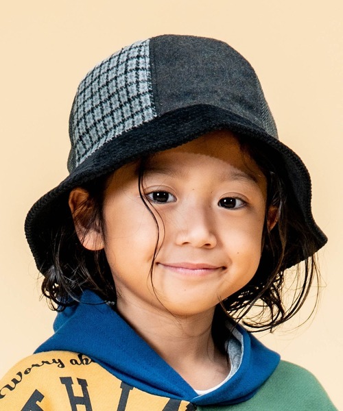 F.O.KIDS（エフオーキッズ）の「F.O.KIDS/エフオーキッズ 切替バケットハット ベルハット（ハット・キッズ・チェック/チャコール/ライトグレー・52/50）」の17枚目の写真