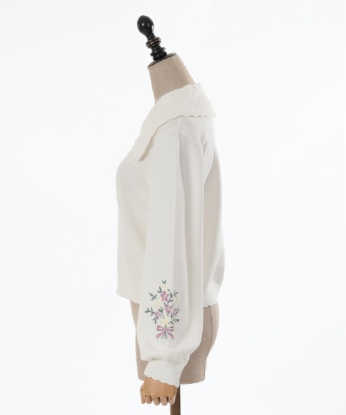 axes femme POETIQUE(アクシーズファムポエティック)の「フラワー刺繍ニットプルオーバー(ニット/セーター・レディース・ピンク/キナリ/グリーン・MEDIUM)」の13枚目の写真