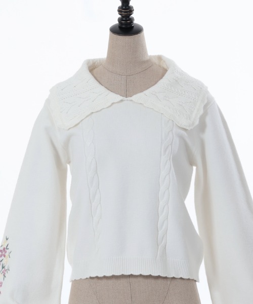 axes femme POETIQUE(アクシーズファムポエティック)の「フラワー刺繍ニットプルオーバー(ニット/セーター・レディース・ピンク/キナリ/グリーン・MEDIUM)」の12枚目の写真