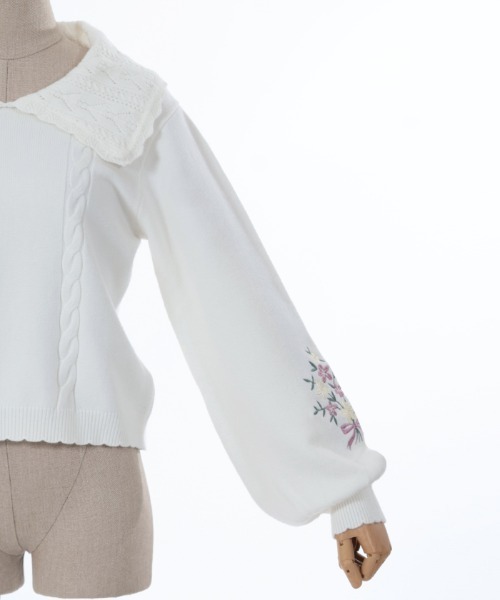 axes femme POETIQUE(アクシーズファムポエティック)の「フラワー刺繍ニットプルオーバー(ニット/セーター・レディース・ピンク/キナリ/グリーン・MEDIUM)」の17枚目の写真