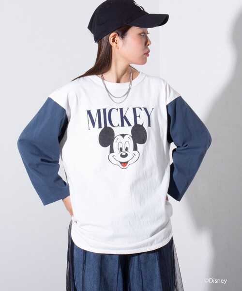 GOOD ROCK SPEED(グッドロックスピード)の「【GOOD ROCK SPEED/グッドロックスピード】別注ミッキー / プリント ベースボールTシャツ 7分袖 / MICKEY(Tシャツ/カットソー・メンズ・ライトグレー/ホワイト・M/L)」の6枚目の写真