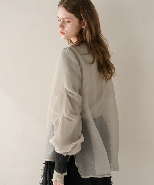 ブラウス シャツ sheer organdy construct blouse(シアーオーガンジー構築ブラウス) レディース idem（イデム）の「organdy sheer blouse/オーガンジーシアー