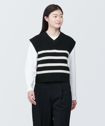 婦人 洗える畦編みショート丈Vネックベスト