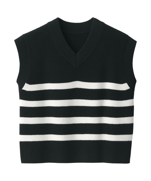 セール】婦人 洗える畦編みショート丈Vネックベスト（ベスト）｜無印