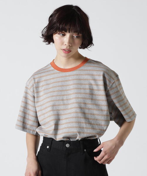 soglia(ソリア)の「SOGLIA/ソリア OPEN END BORDER TEE リンガーボーダーT(Tシャツ/カットソー・レディース・キナリ/レッド/グレー・1)」の1枚目の写真