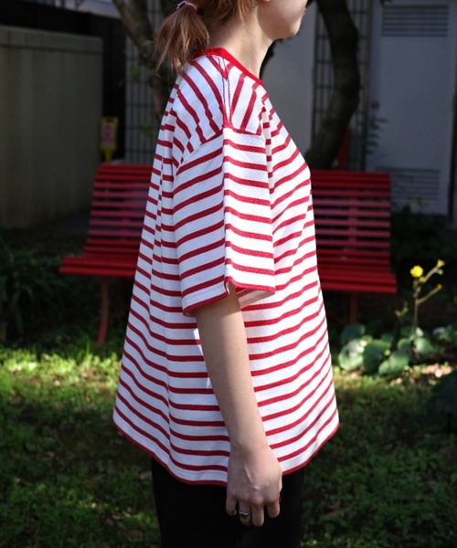 soglia(ソリア)の「SOGLIA/ソリア OPEN END BORDER TEE リンガーボーダーT(Tシャツ/カットソー・レディース・キナリ/レッド/グレー・1)」の8枚目の写真