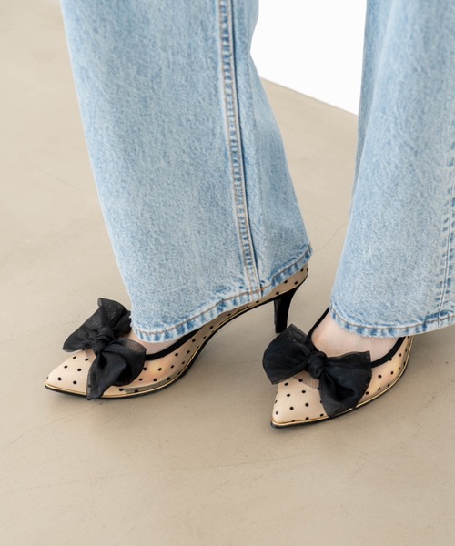 Launa lea(ラウナレア)の「リボンチュールヒールパンプス(0556)(パンプス・レディース・ブラック/ベージュ/ライラック・24.5cm/25.0cm/22.0cm/22.5cm/23.0cm/23.5cm/24.0cm)」の2枚目の写真