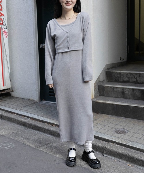 3.3 Field Trip (3.3フィールドトリップ)の「3.3 Field Trip/ニットワンピース(SET) 2100050(ワンピース・レディース・グレー/ブラック・FREE)」の1枚目の写真