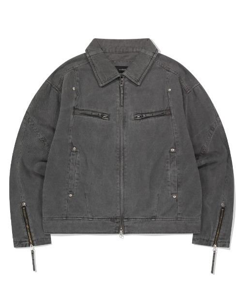 MAHAGRID(マハグリッド)の「『mahagrid/マハグリッド』OVERDYED BIKER JACKET/バイカージャケット(ライダースジャケット・メンズ・カーキ/チャコールグレー・M/L)」の2枚目の写真