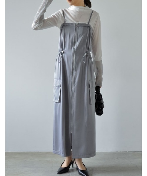 Re:EDIT（リエディ）の「[2024SS COLLECTION][低身長サイズ有]2WAYサテンフロントジップキャミワンピース（ワンピース・レディース・ホワイト/ブラック/グレー/モカ・SHORT/MEDIUM/LARGE）」の3枚目の写真