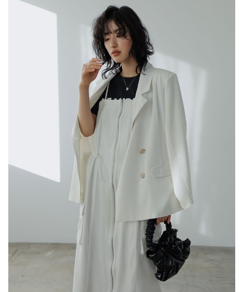 Re:EDIT（リエディ）の「[2024SS COLLECTION][低身長サイズ有]2WAYサテンフロントジップキャミワンピース（ワンピース・レディース・ホワイト/ブラック/グレー/モカ・SHORT/MEDIUM/LARGE）」の13枚目の写真
