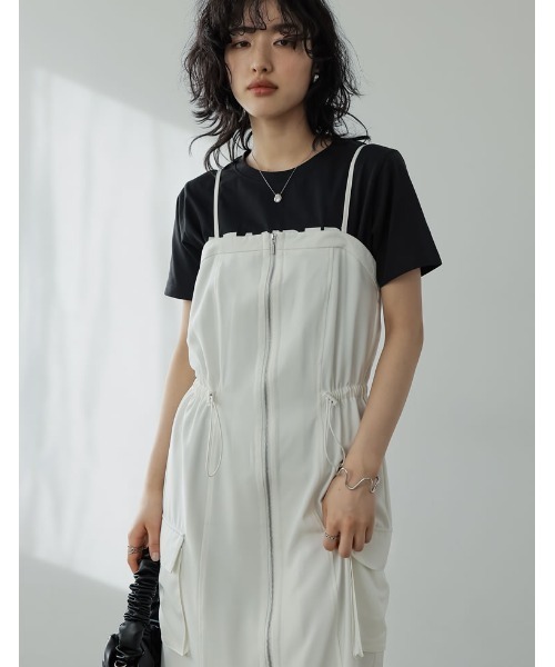 Re:EDIT（リエディ）の「[2024SS COLLECTION][低身長サイズ有]2WAYサテンフロントジップキャミワンピース（ワンピース・レディース・ホワイト/ブラック/グレー/モカ・SHORT/MEDIUM/LARGE）」の14枚目の写真