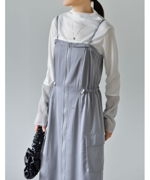 Re:EDIT（リエディ）の「[2024SS COLLECTION][低身長サイズ有]2WAYサテンフロントジップキャミワンピース（ワンピース・レディース・ホワイト/ブラック/グレー/モカ・SHORT/MEDIUM/LARGE）」の18枚目の写真