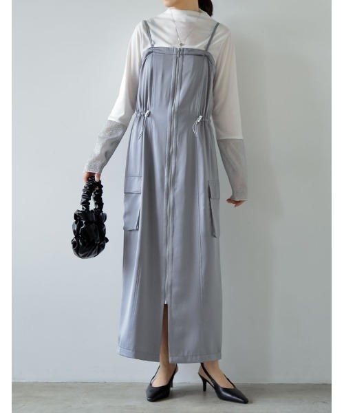 Re:EDIT（リエディ）の「[2024SS COLLECTION][低身長サイズ有]2WAYサテンフロントジップキャミワンピース（ワンピース・レディース・ホワイト/ブラック/グレー/モカ・SHORT/MEDIUM/LARGE）」の16枚目の写真