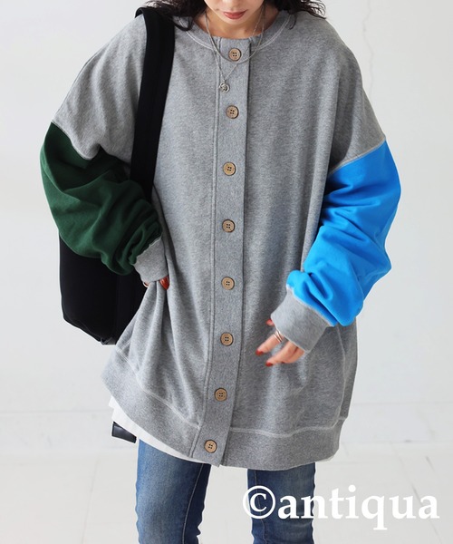 antiqua（アンティカ）の「カラーステッチカーディガン（カーディガン/ボレロ・レディース・ネイビー/グレー・FREE）」の13枚目の写真