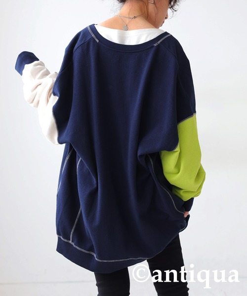 antiqua（アンティカ）の「カラーステッチカーディガン（カーディガン/ボレロ・レディース・ネイビー/グレー・FREE）」の21枚目の写真