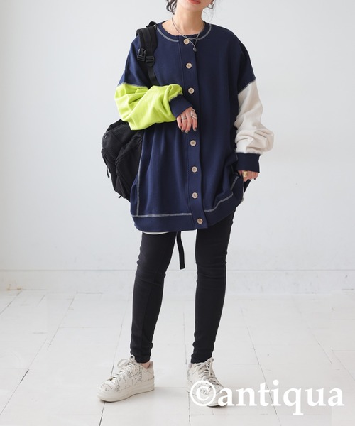 antiqua（アンティカ）の「カラーステッチカーディガン（カーディガン/ボレロ・レディース・ネイビー/グレー・FREE）」の20枚目の写真