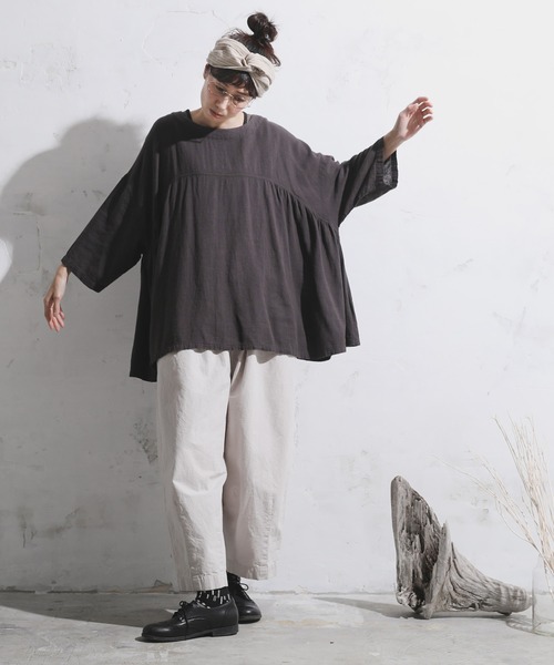 soulberry(ソウルベリー)の「麻仕立てのプルオーバー(シャツ/ブラウス・レディース・スミクロ・L/M/4L/3L/LL)」の4枚目の写真