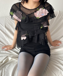 【CAROLINE HU/キャロライン フウ】TULLE PLEATRD TOP