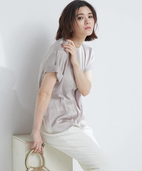 【未使用品】LOHEN ベビーサテンTシャツブラウス ベージュ 中古・古着通販】LOHEN (ローヘン) ベビーサテンTシャツブラウス