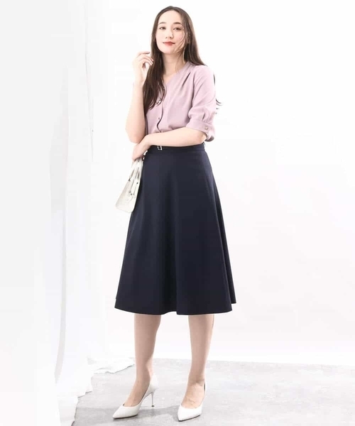 OFUON le MK（オフオンルエムケー）の「ベーシックストレッチフレアースカート/洗える（スカート・レディース・ブルー/ベージュ/ネイビー・40/38/36）」の5枚目の写真