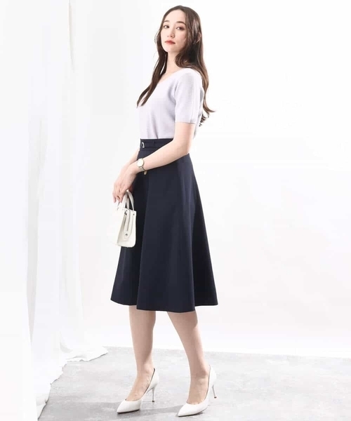 OFUON le MK（オフオンルエムケー）の「ベーシックストレッチフレアースカート/洗える（スカート・レディース・ブルー/ベージュ/ネイビー・40/38/36）」の8枚目の写真