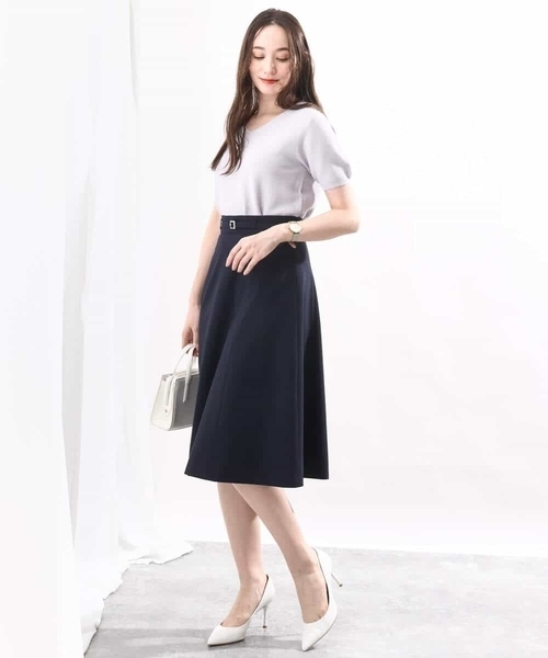 OFUON le MK（オフオンルエムケー）の「ベーシックストレッチフレアースカート/洗える（スカート・レディース・ブルー/ベージュ/ネイビー・40/38/36）」の9枚目の写真