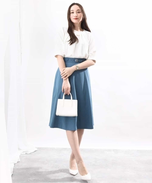 OFUON le MK（オフオンルエムケー）の「ベーシックストレッチフレアースカート/洗える（スカート・レディース・ブルー/ベージュ/ネイビー・40/38/36）」の20枚目の写真