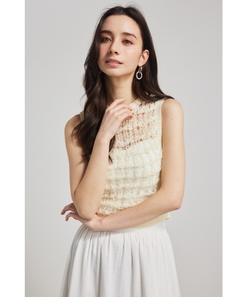 セール】メッシュヤーンニットトップス 夏服 ノースリーブ