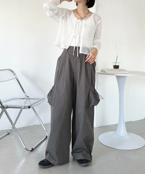 CLEA(クレア)の「【キャミ付き】メッシュクロップド丈リボンカーディガン(カーディガン/ボレロ・レディース・ブラック/ホワイト/グレー/ベージュ・FREE)」の9枚目の写真