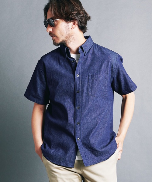 Magine（マージン）の「7oz DENIM BASIC B.D SHIRTS S/S:デニム ベーシック ボタンダウン 半袖シャツ 24S（シャツ/ブラウス・メンズ・ライトブルー/インディゴブルー・44/48/46）」の2枚目の写真