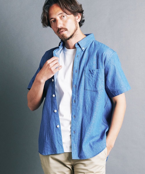 Magine（マージン）の「7oz DENIM BASIC B.D SHIRTS S/S:デニム ベーシック ボタンダウン 半袖シャツ 24S（シャツ/ブラウス・メンズ・ライトブルー/インディゴブルー・44/48/46）」の3枚目の写真