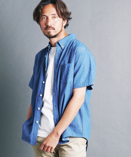 Magine（マージン）の「7oz DENIM BASIC B.D SHIRTS S/S:デニム ベーシック ボタンダウン 半袖シャツ 24S（シャツ/ブラウス・メンズ・ライトブルー/インディゴブルー・44/48/46）」の4枚目の写真