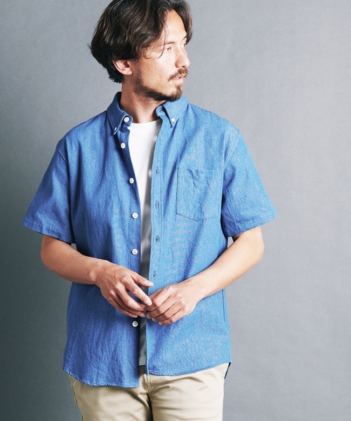 Magine（マージン）の「7oz DENIM BASIC B.D SHIRTS S/S:デニム ベーシック ボタンダウン 半袖シャツ 24S（シャツ/ブラウス・メンズ・ライトブルー/インディゴブルー・44/48/46）」の5枚目の写真