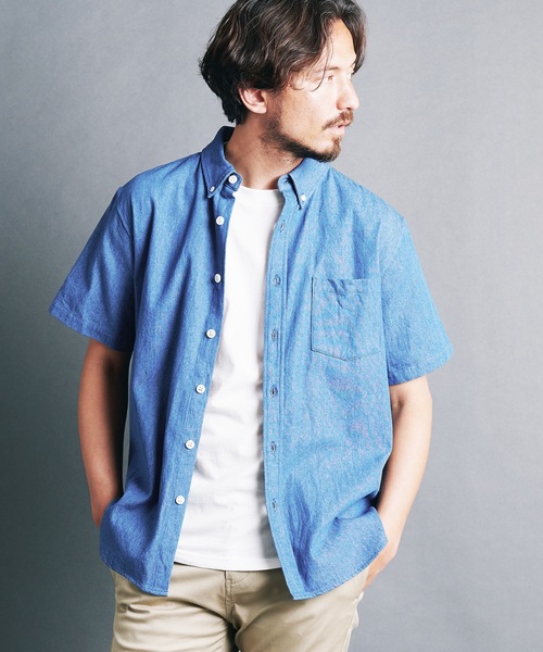 Magine（マージン）の「7oz DENIM BASIC B.D SHIRTS S/S:デニム ベーシック ボタンダウン 半袖シャツ 24S（シャツ/ブラウス・メンズ・ライトブルー/インディゴブルー・44/48/46）」の6枚目の写真
