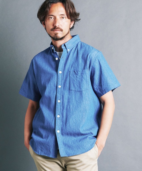 Magine（マージン）の「7oz DENIM BASIC B.D SHIRTS S/S:デニム ベーシック ボタンダウン 半袖シャツ 24S（シャツ/ブラウス・メンズ・ライトブルー/インディゴブルー・44/48/46）」の7枚目の写真