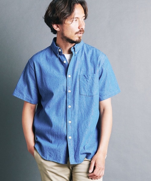Magine（マージン）の「7oz DENIM BASIC B.D SHIRTS S/S:デニム ベーシック ボタンダウン 半袖シャツ 24S（シャツ/ブラウス・メンズ・ライトブルー/インディゴブルー・44/48/46）」の8枚目の写真