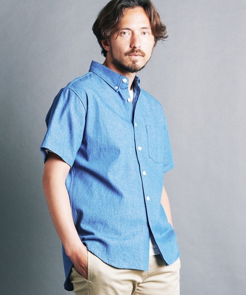 Magine（マージン）の「7oz DENIM BASIC B.D SHIRTS S/S:デニム ベーシック ボタンダウン 半袖シャツ 24S（シャツ/ブラウス・メンズ・ライトブルー/インディゴブルー・44/48/46）」の9枚目の写真