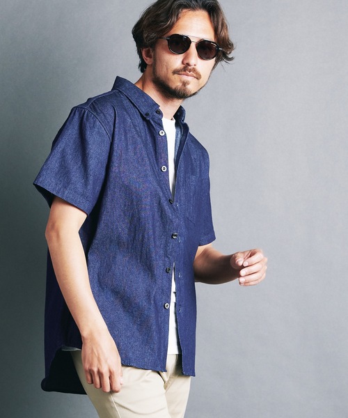 Magine（マージン）の「7oz DENIM BASIC B.D SHIRTS S/S:デニム ベーシック ボタンダウン 半袖シャツ 24S（シャツ/ブラウス・メンズ・ライトブルー/インディゴブルー・44/48/46）」の20枚目の写真