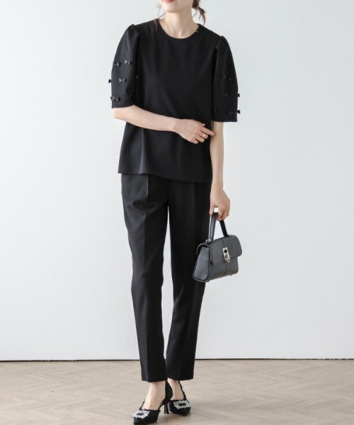 AMELY（エミリー）の「パフスリーブリボントップス（シャツ/ブラウス・レディース・ホワイト/ブラック・フリー）」の6枚目の写真