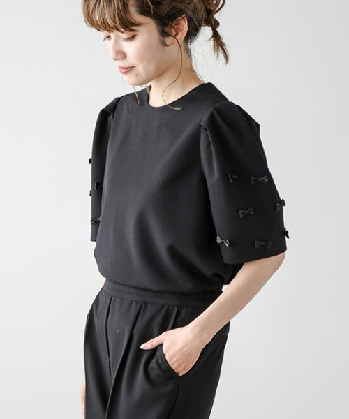 AMELY（エミリー）の「パフスリーブリボントップス（シャツ/ブラウス・レディース・ホワイト/ブラック・フリー）」の7枚目の写真