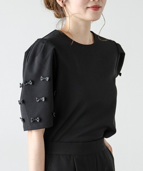 AMELY（エミリー）の「パフスリーブリボントップス（シャツ/ブラウス・レディース・ホワイト/ブラック・フリー）」の9枚目の写真